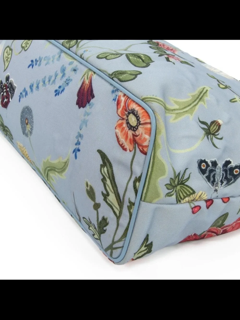 Gucci Light Blue Floral Embroidered Tote